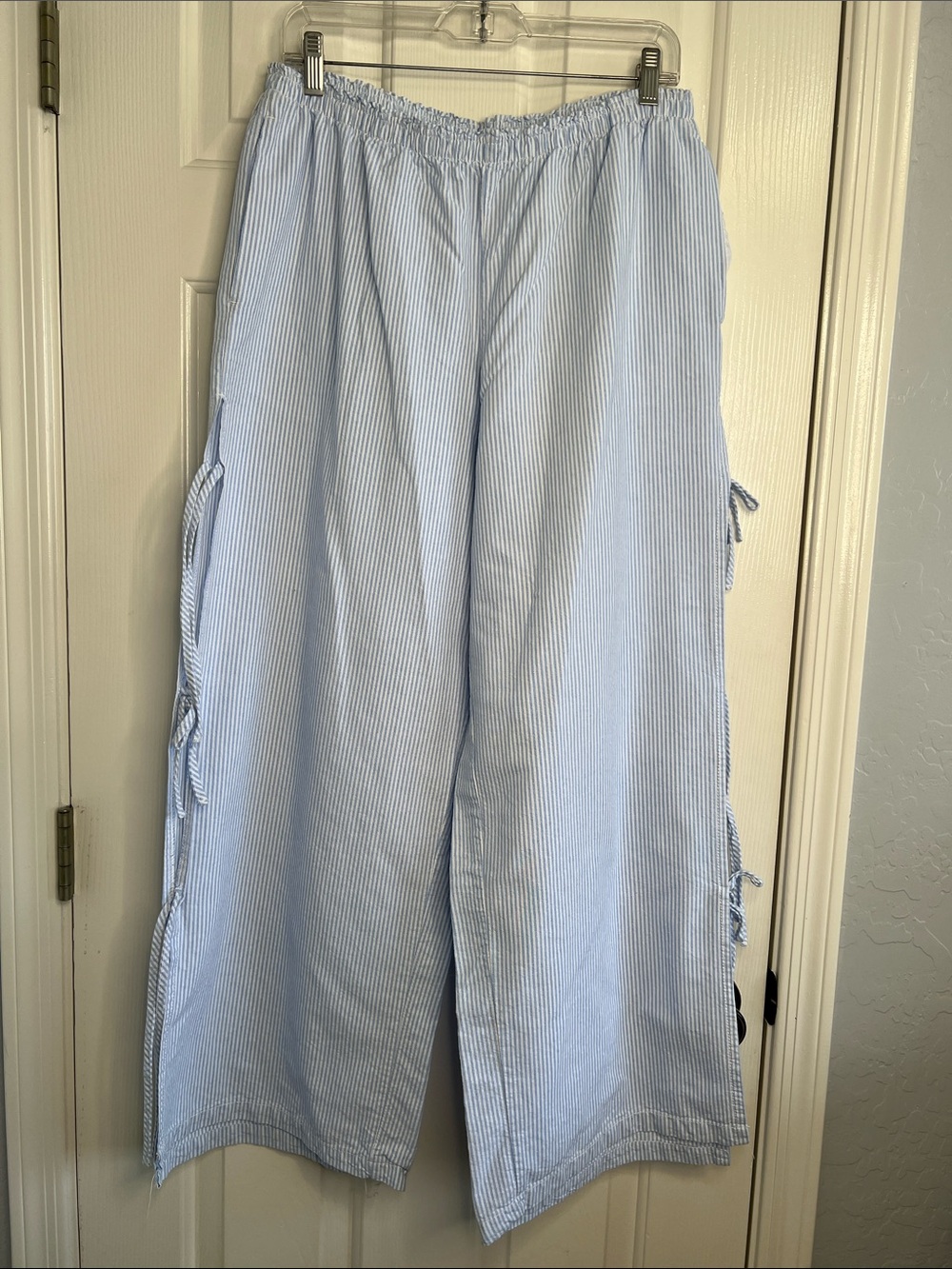 Cali 1850 Striped Side Tie Pull-On Cotton Pants blue & white size XL - Picture 2 of 8